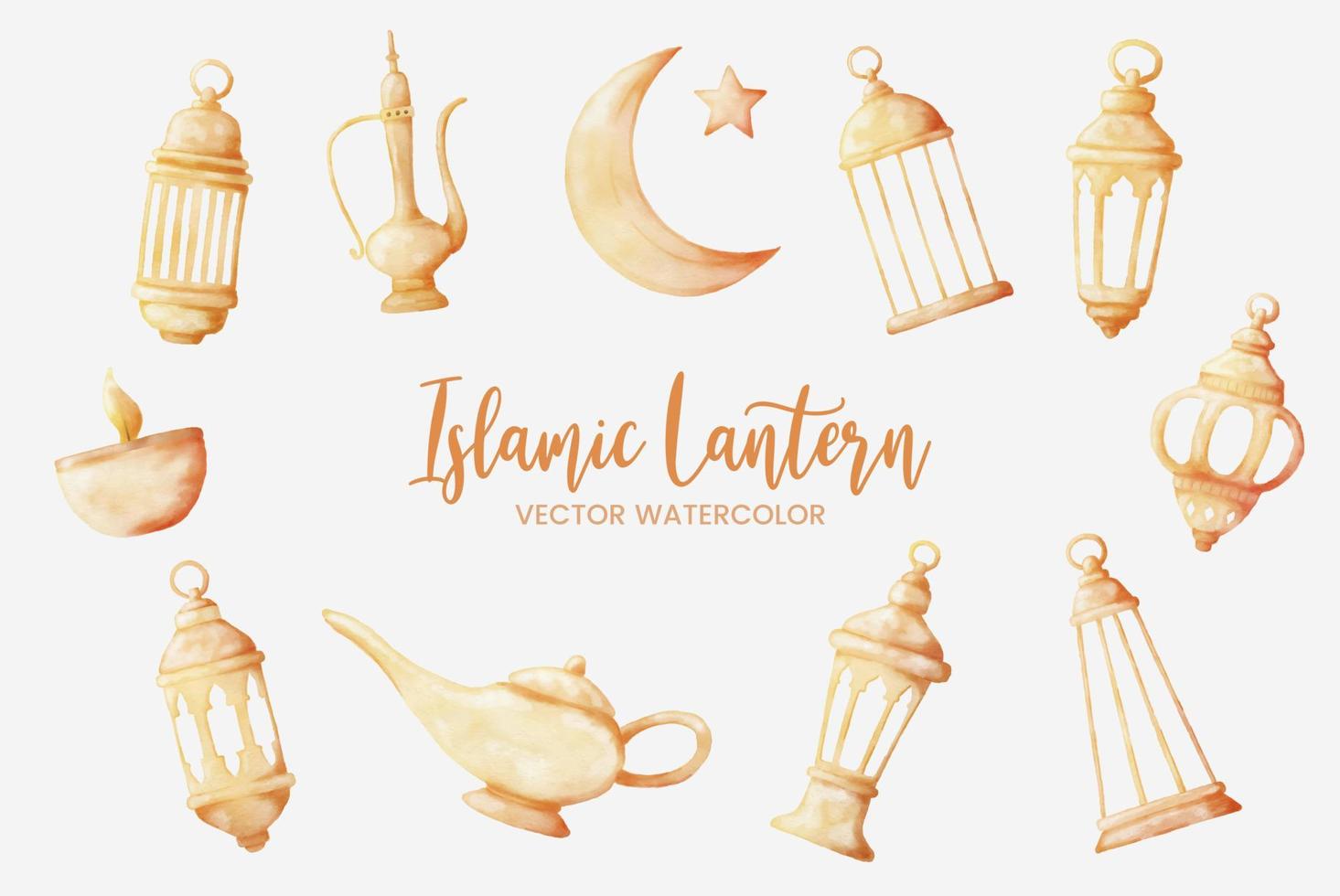 lanterna islâmica conjunto aquarela coleção arte design gráfico ilustração vetor
