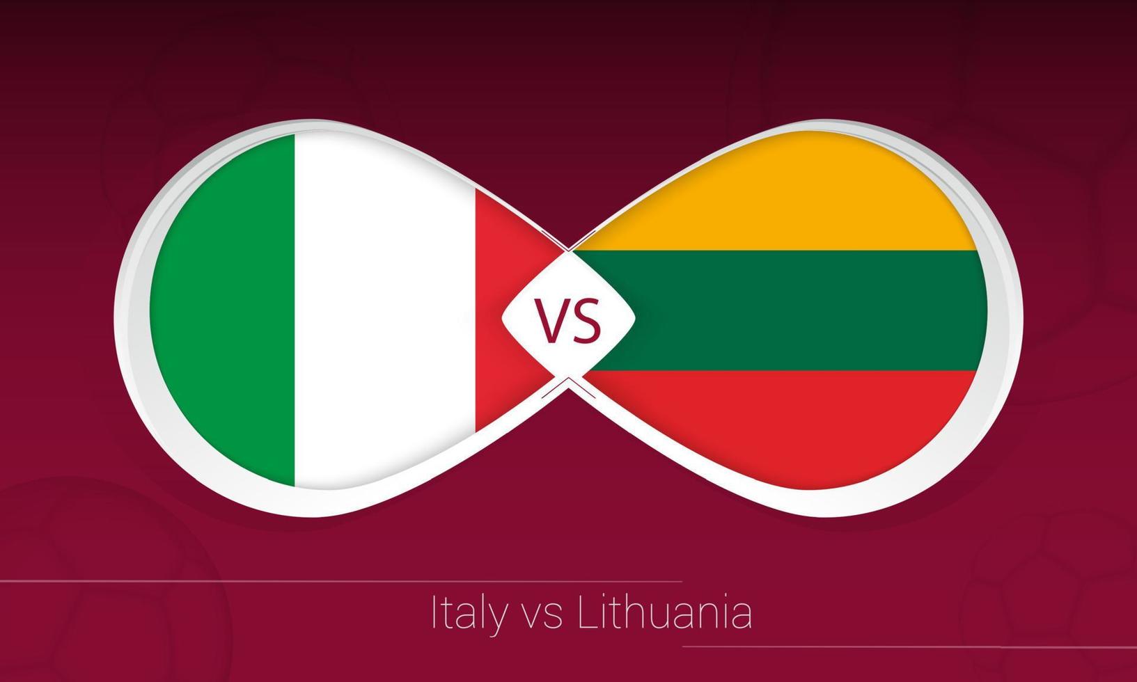Itália x Lituânia na competição de futebol, grupo c. contra o ícone no fundo do futebol. vetor