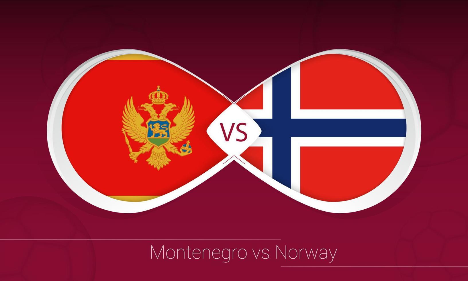 montenegro vs noruega na competição de futebol, grupo g. contra o ícone no fundo do futebol. vetor