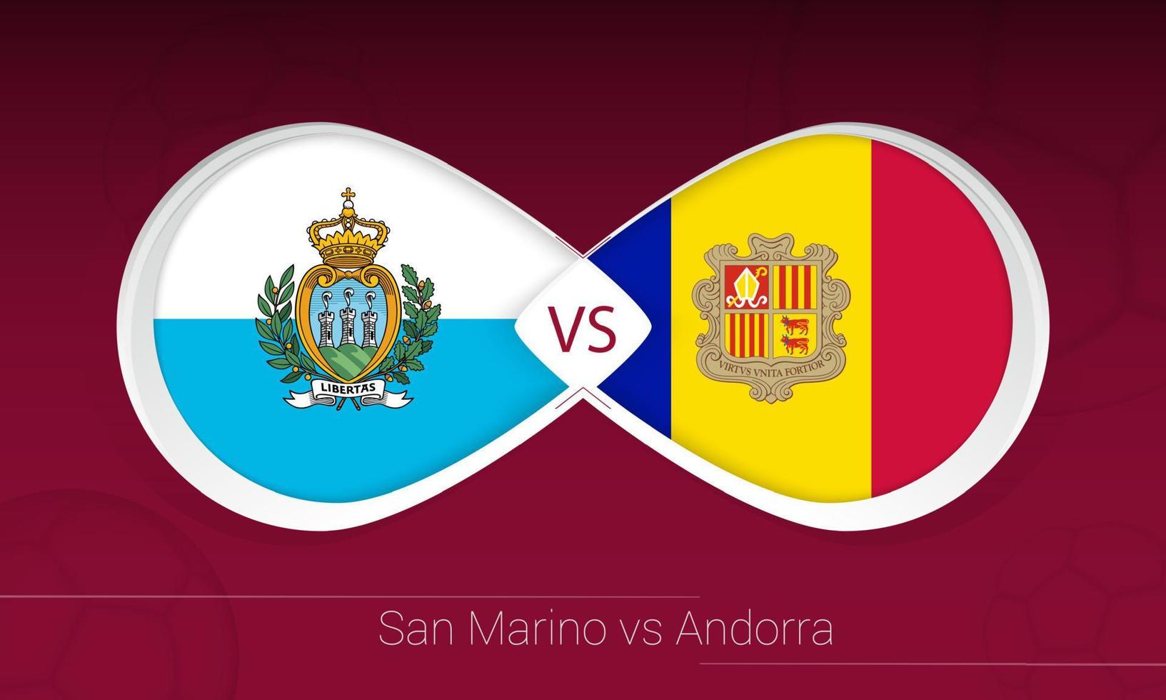 san marino vs andorra na competição de futebol, grupo i. contra o ícone no fundo do futebol. vetor