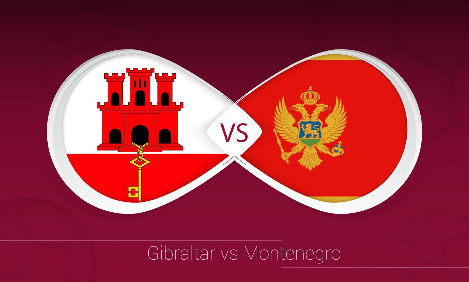 gibraltar vs montenegro em competição de futebol, grupo g. contra o ícone no fundo do futebol. vetor