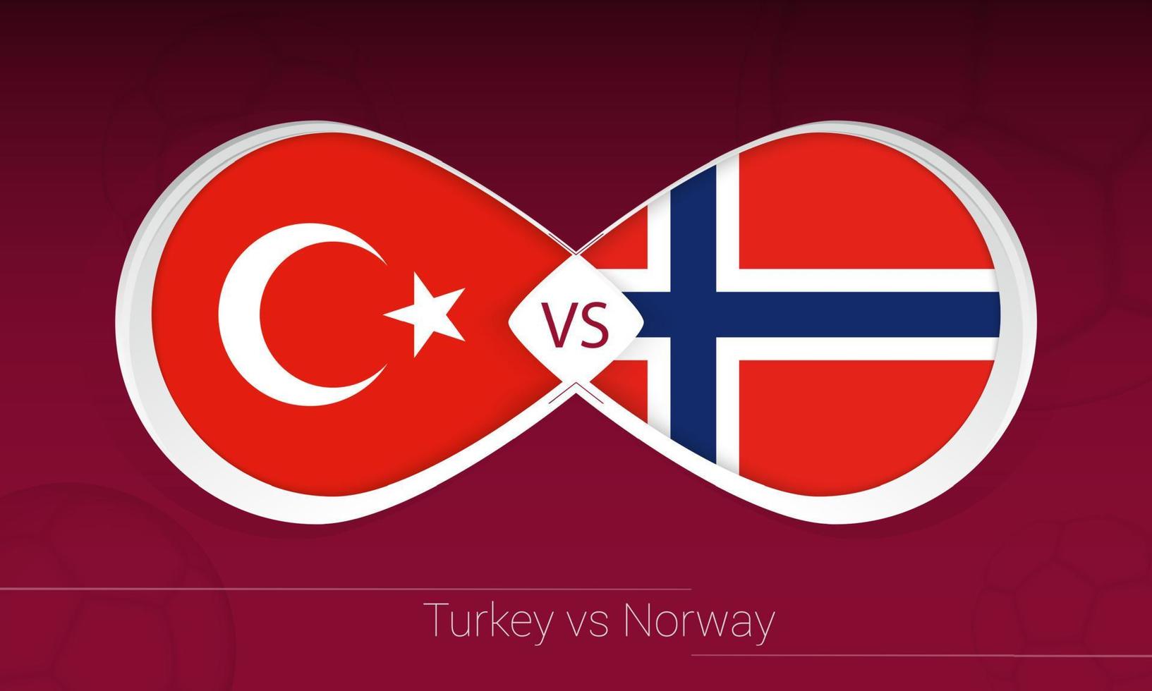 Turquia vs Noruega na competição de futebol, grupo g. contra o ícone no fundo do futebol. vetor