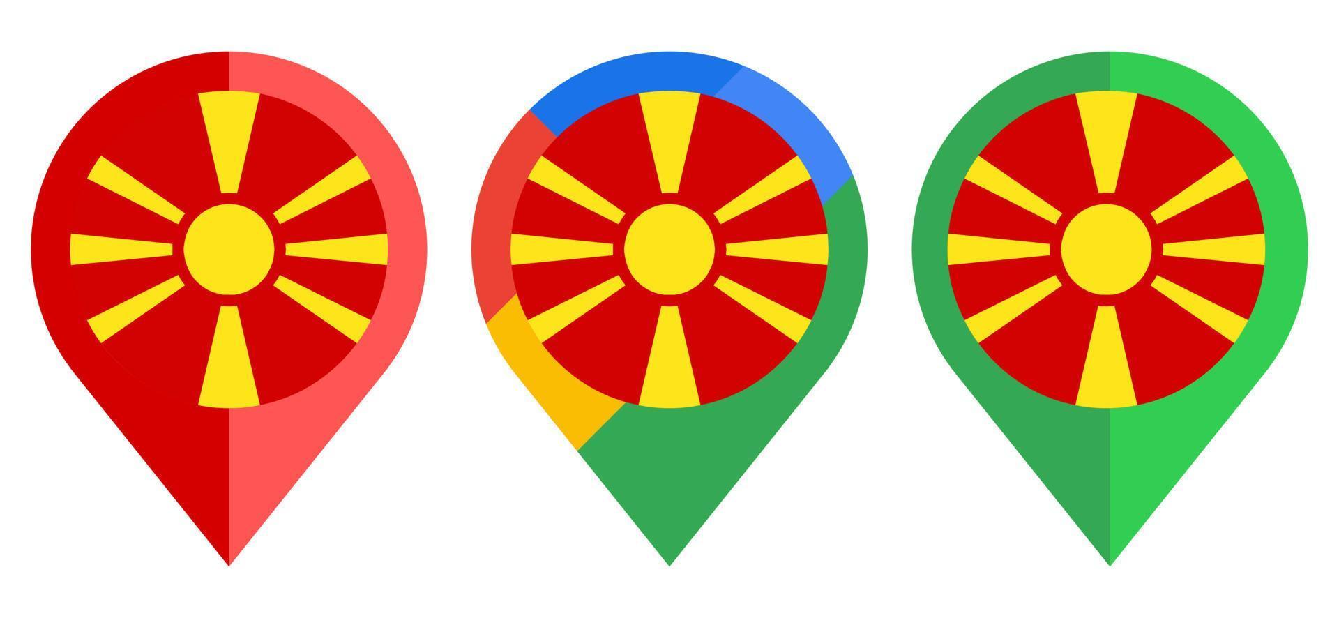 ícone de marcador de mapa plano com bandeira da macedônia isolada no fundo branco vetor