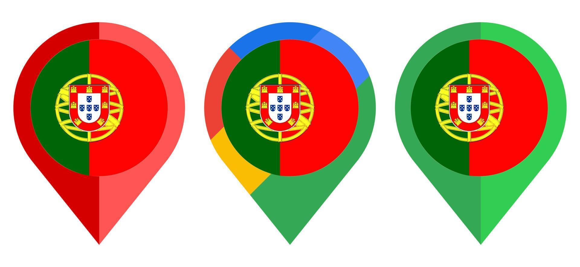 ícone de marcador de mapa plano com bandeira de portugal isolada no fundo branco vetor