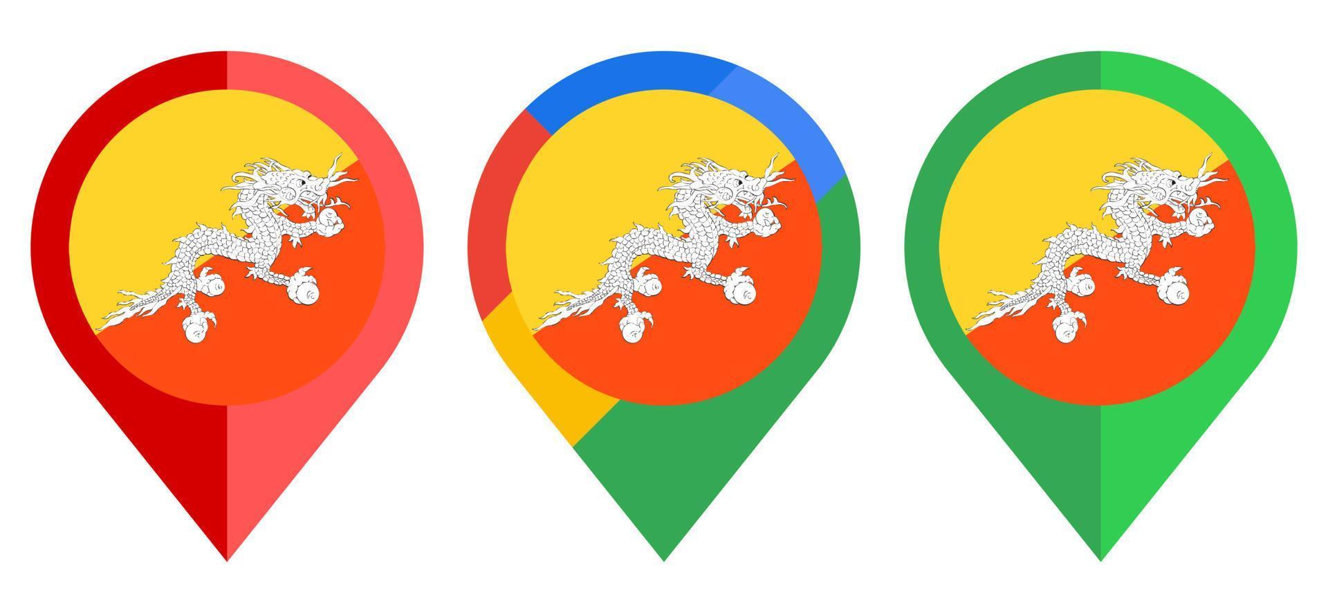 ícone de marcador de mapa plano com bandeira do Butão isolada no fundo branco vetor