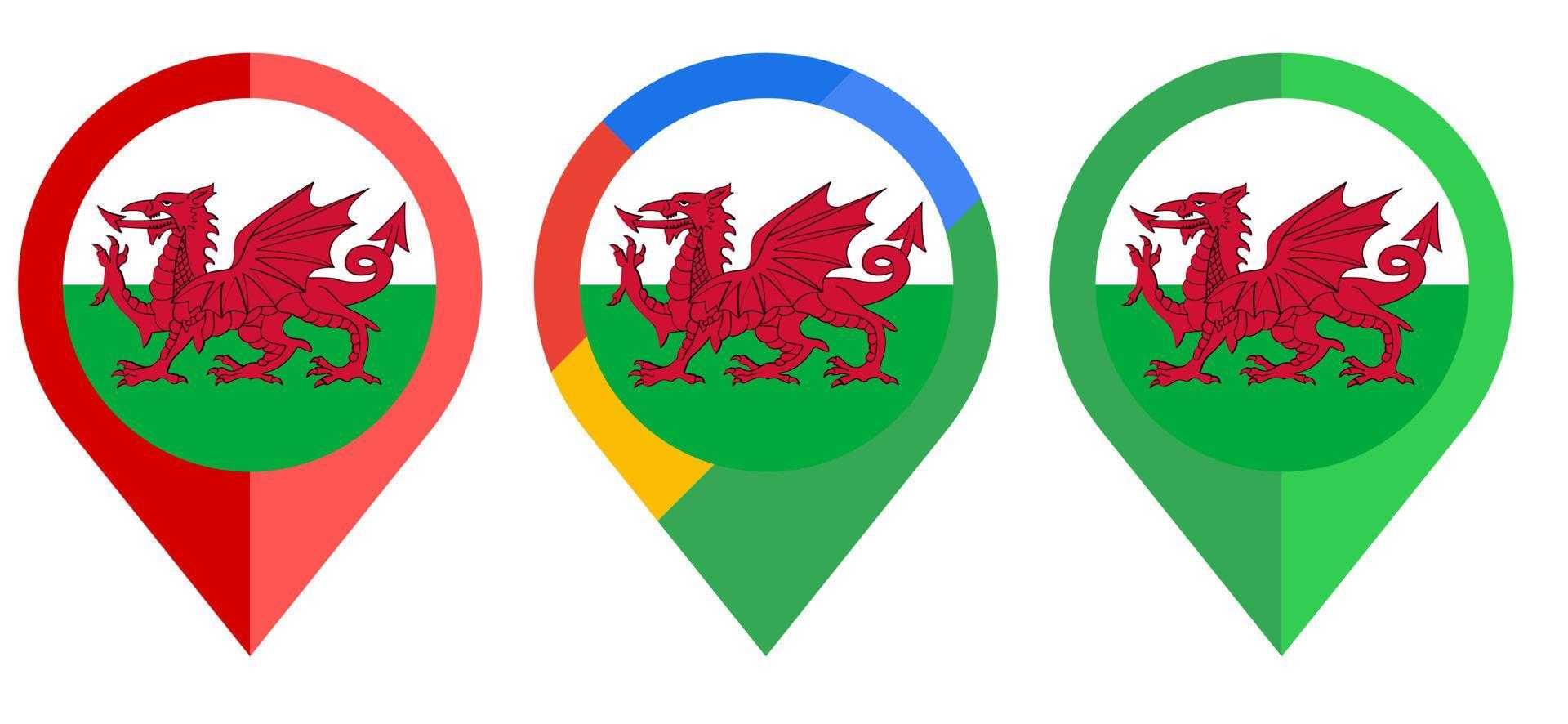 ícone de marcador de mapa plano com bandeira de gales isolada no fundo branco vetor