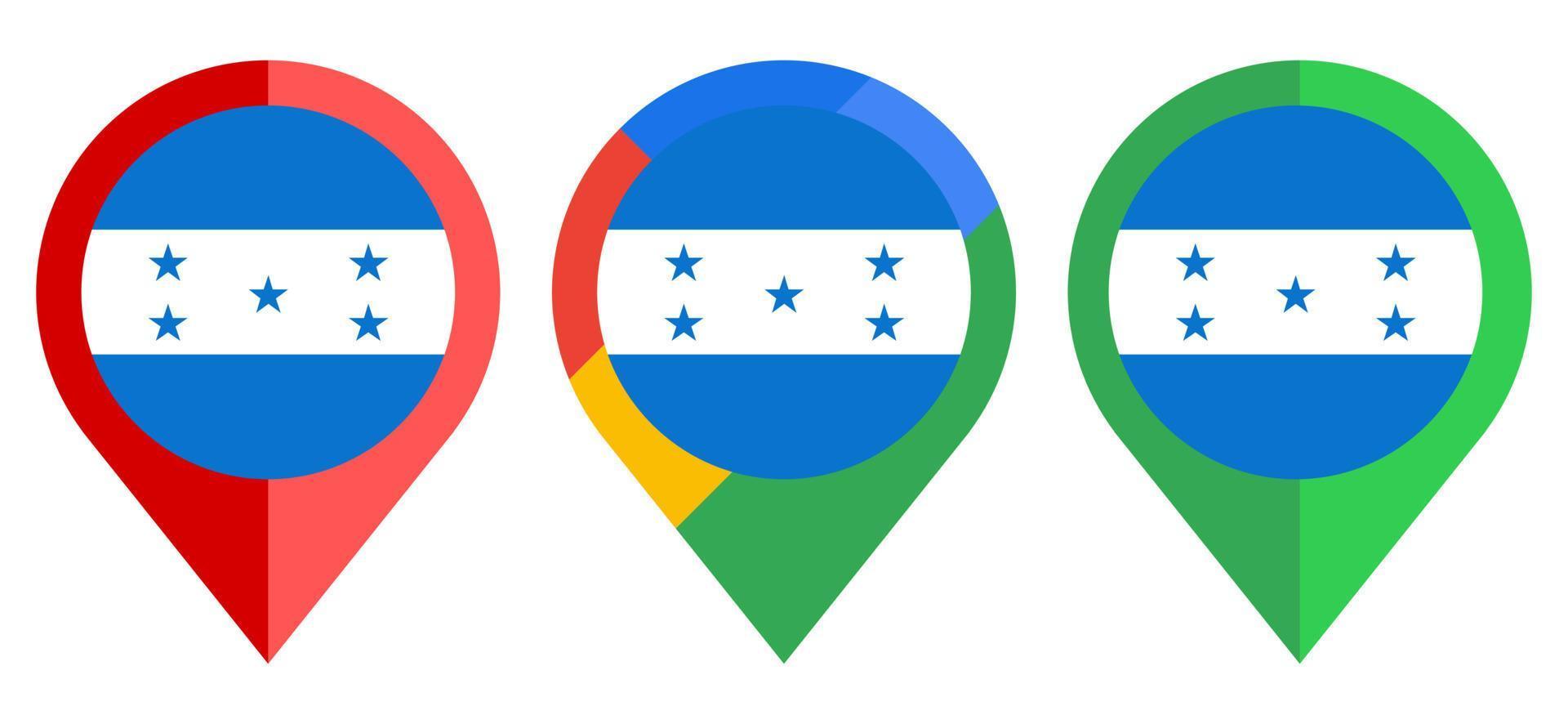 ícone de marcador de mapa plano com bandeira de honduras isolada no fundo branco vetor