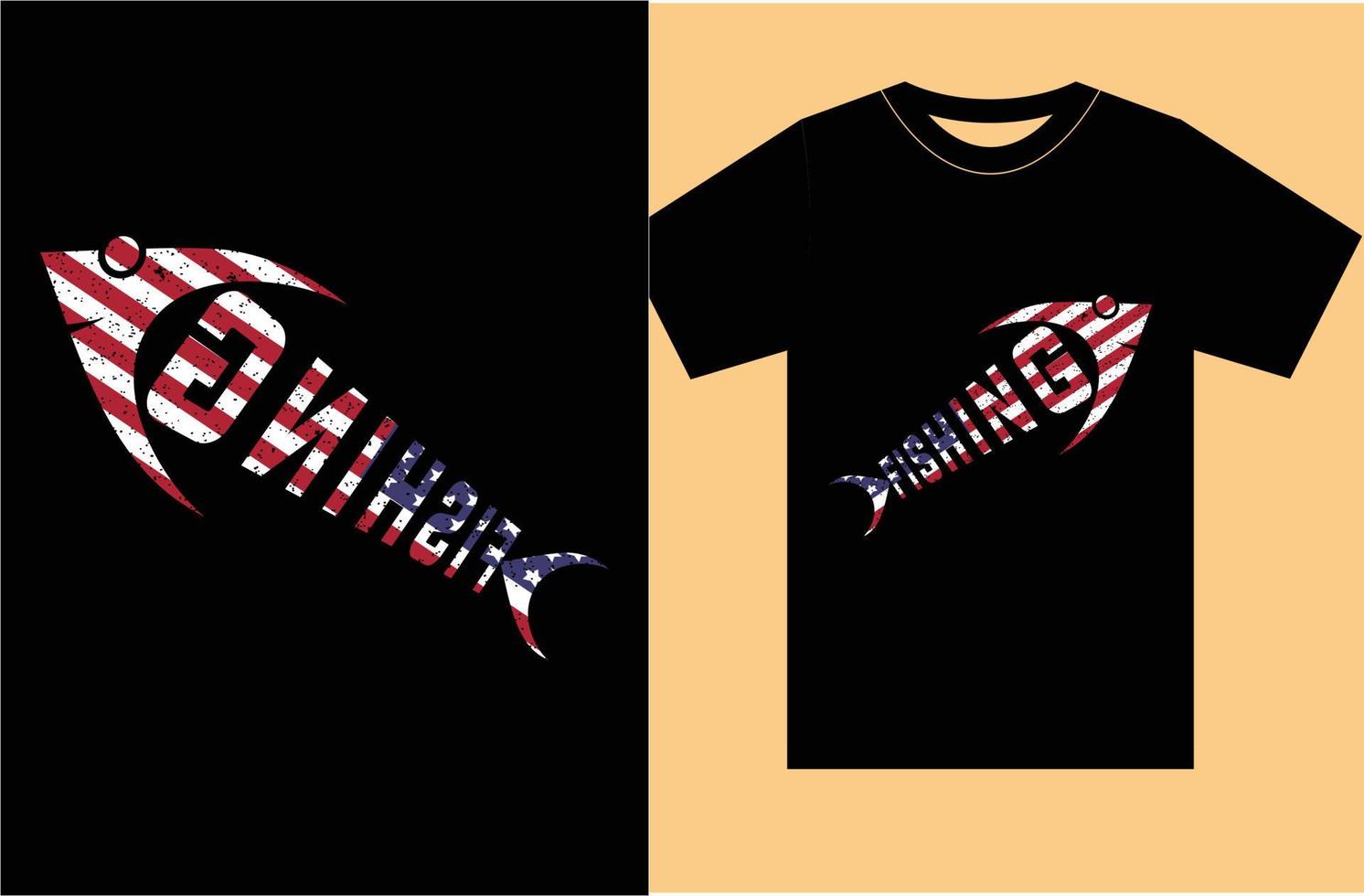 bandeira americana com design de camiseta de pesca. vetor