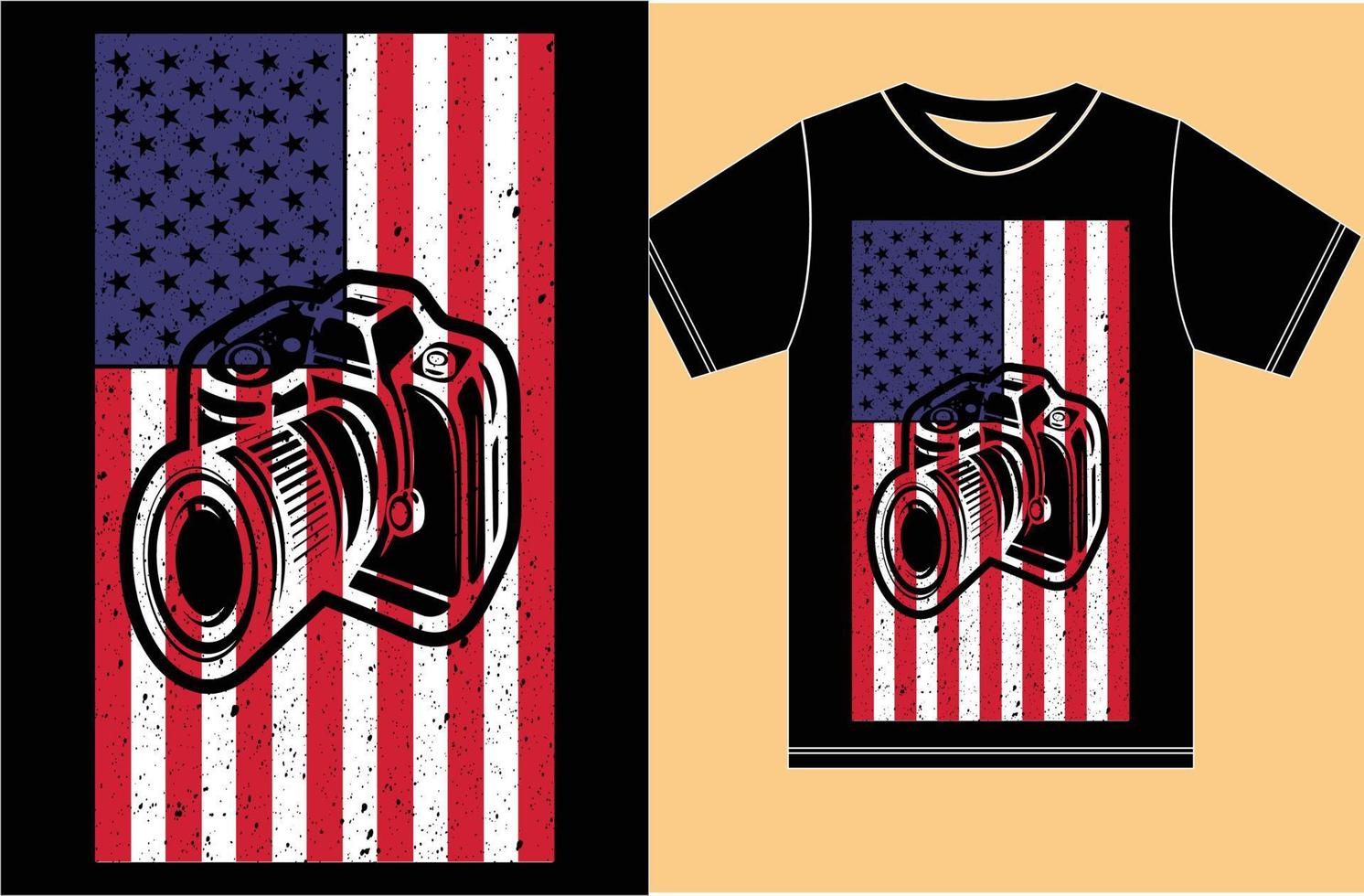 bandeira americana com design de camiseta de câmera. vetor