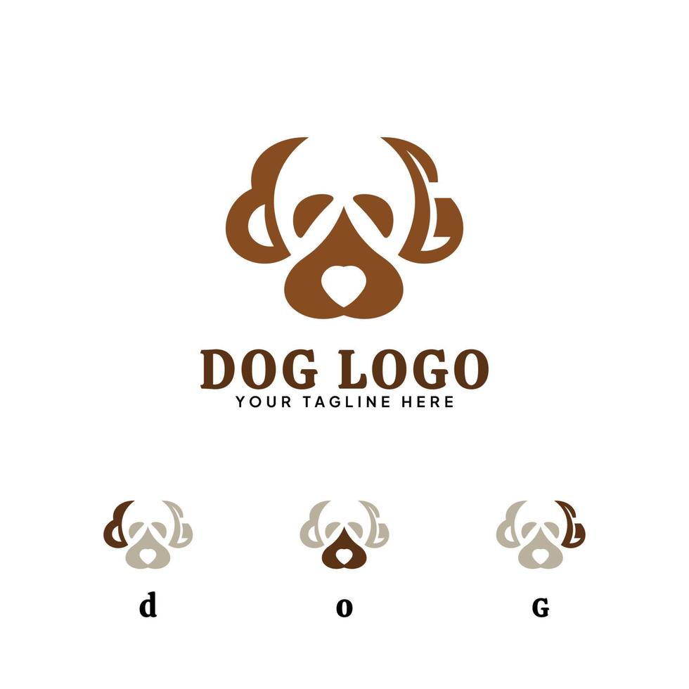 logotipo abstrato em forma de cara de cachorro, com a palavra cachorro vetor