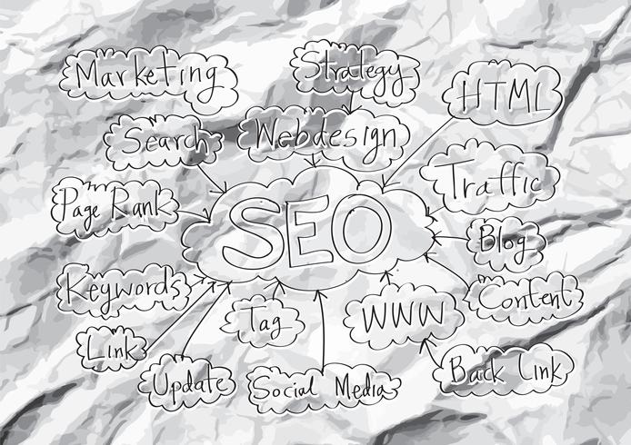 SEO SEO Optimization Engine Optimization no papel amassado vetor