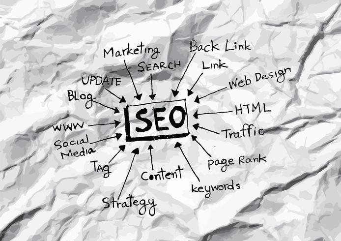 SEO SEO Optimization Engine Optimization no papel amassado vetor