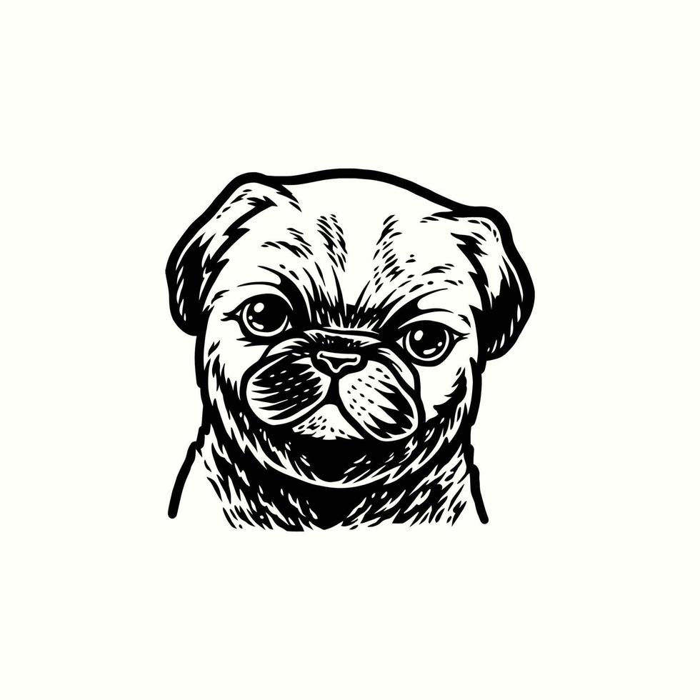 ilustração desenho à mão cachorro pug vintage vetor