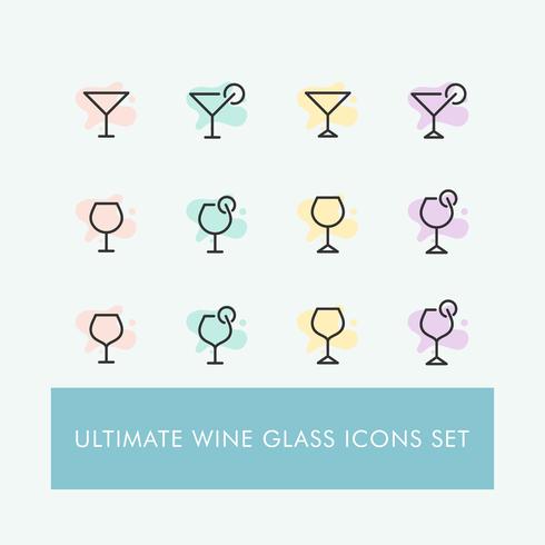 Conjunto de ícones de copo de vinho minimalista simples vetor