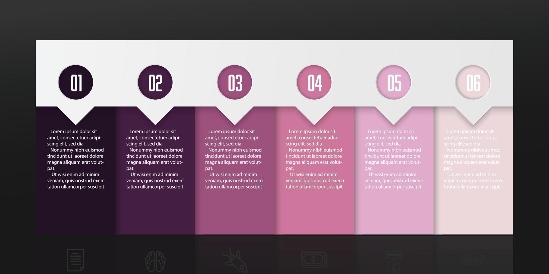 layout de modelo de infográfico de ícone de negócios vetoriais com 6 etapas. vetor