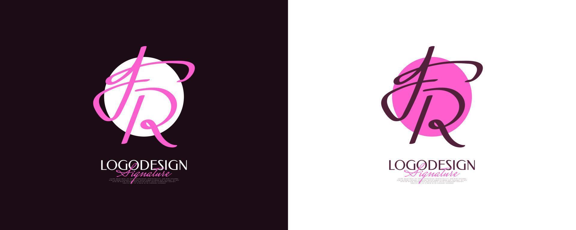 design inicial do logotipo f e r em estilo de caligrafia elegante e minimalista. fr logotipo ou símbolo de assinatura para casamento, moda, joias, boutique e identidade comercial vetor