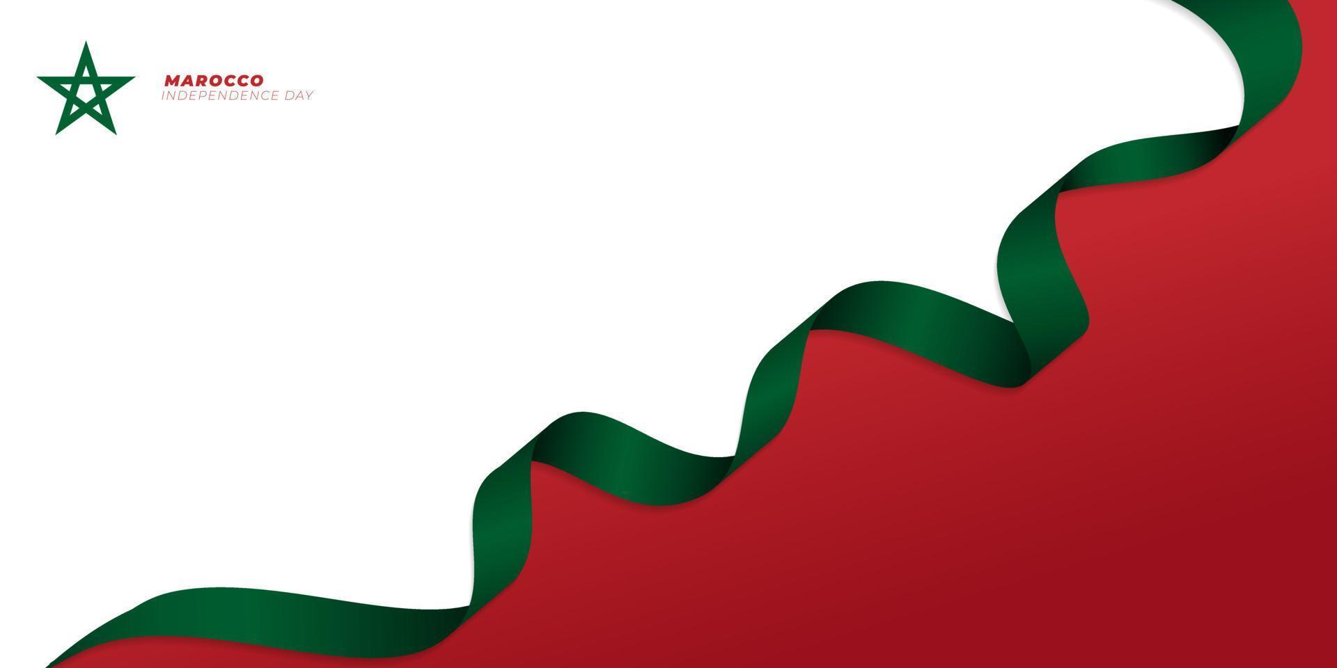 fundo de dia da independência de Marrocos. branco e vermelho com design de fita verde acenando. vetor