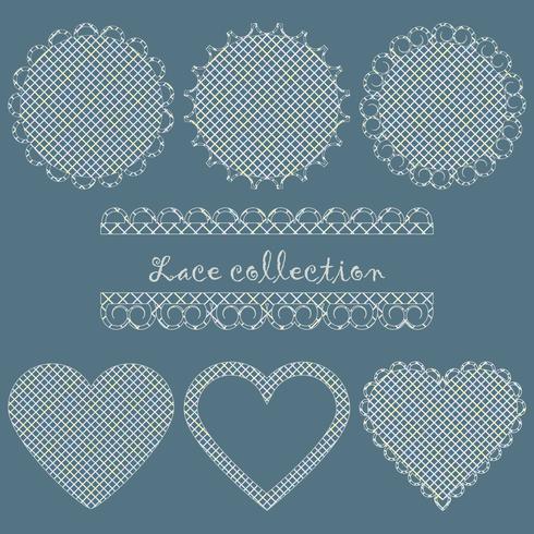 Uma coleção de guardanapos lacy redondos e em forma de coração. vetor