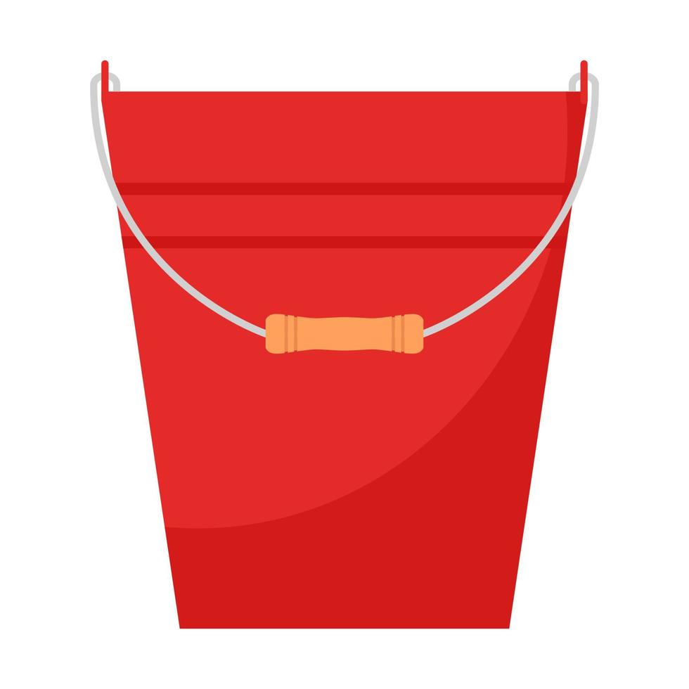 um balde vermelho com uma alça de madeira e listras. ferramentas de jardinagem. balde vazio. flat style.isolated em um fundo branco vetor