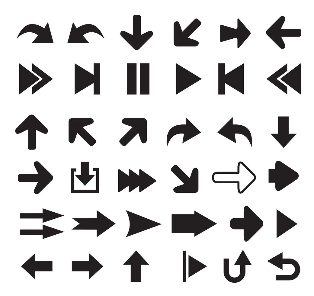 conjunto de ícones de setas de silhuetas de sinais de cursor direcional vetor