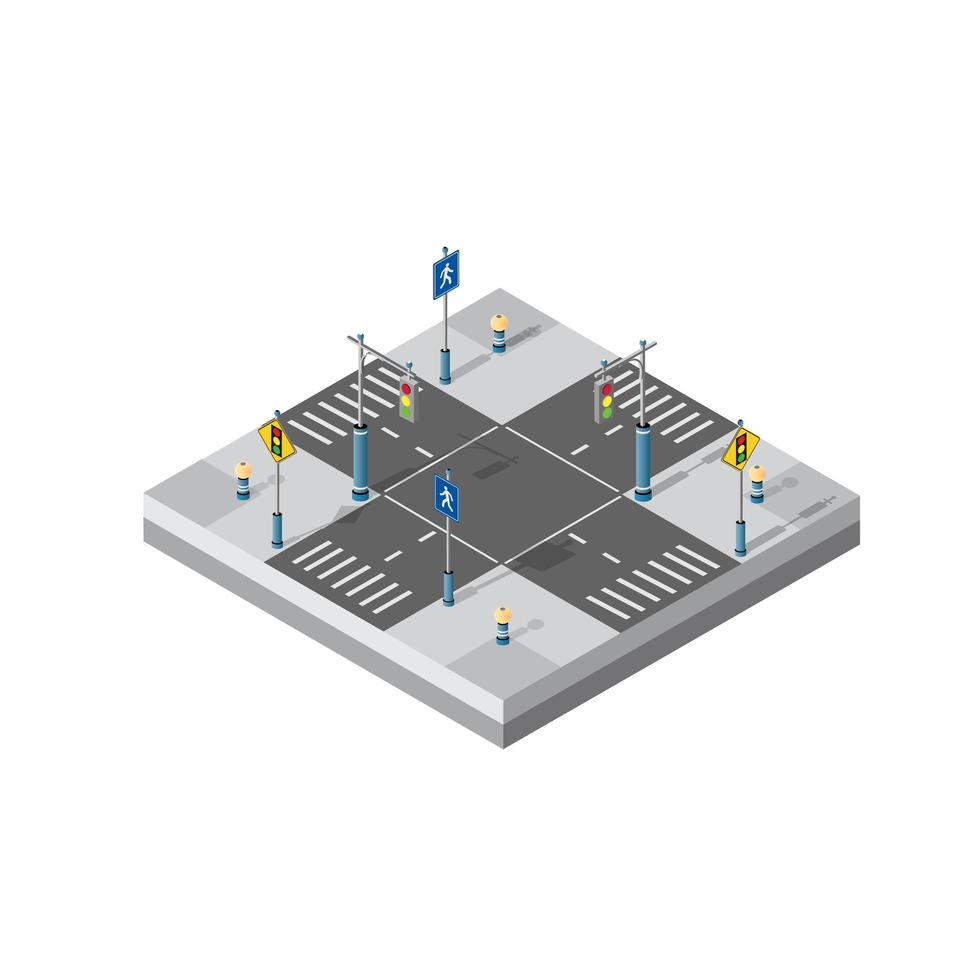 desenho urbano isométrico de interseção de rua da cidade vetor