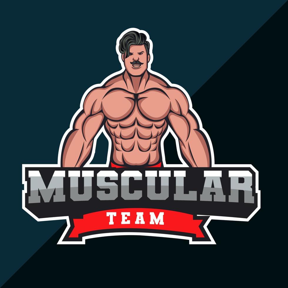 logotipo da mascote do fisiculturista do homem musculoso vetor