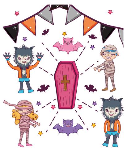 Conjunto de desenhos animados de caráter de hallooween vetor