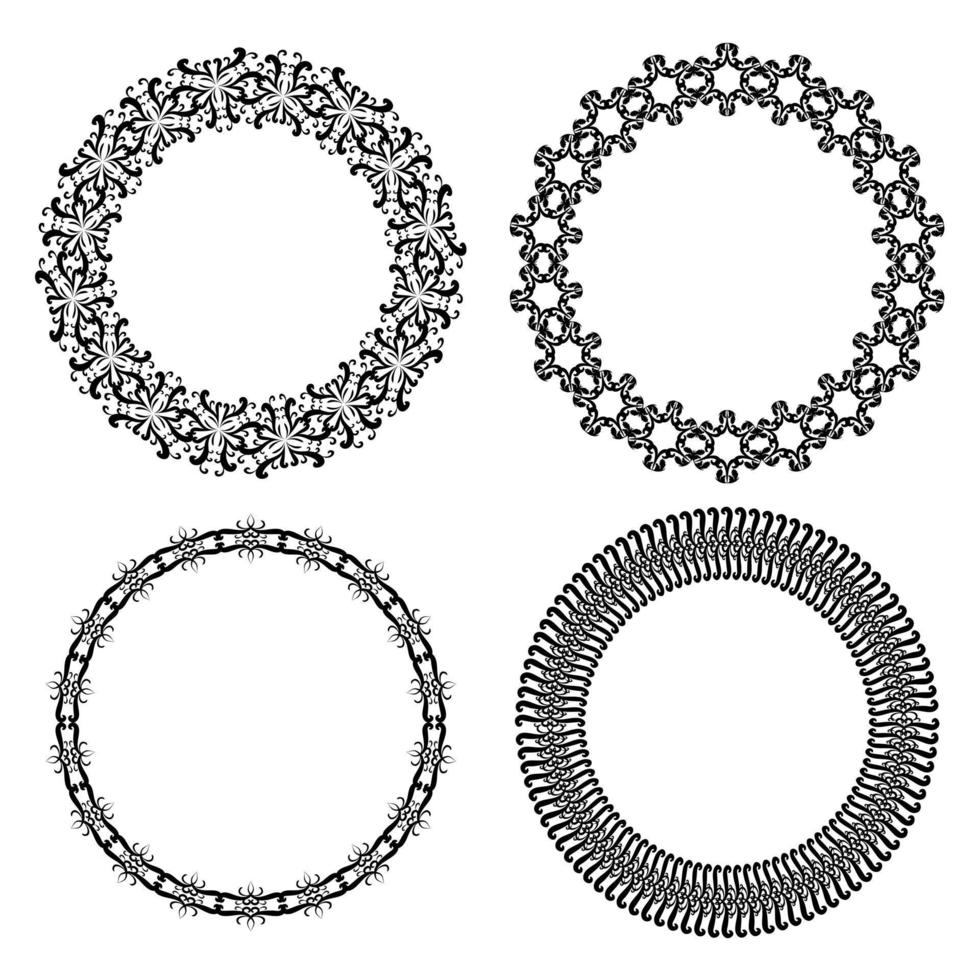 coleção de quadros vintage redondos. padrão de luxo circular de vetor. ornamento circular com lugar para texto. molduras, bordas. modelo para convites, menus, rótulos ou molduras. vetor