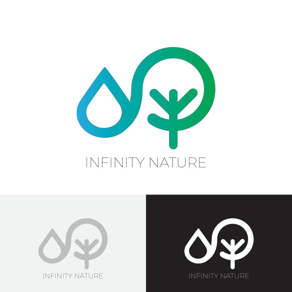 logotipo da natureza infinita - uma gota de água e símbolo de árvore ou planta. ícone de vetor de ecologia, meio ambiente e agricultura.