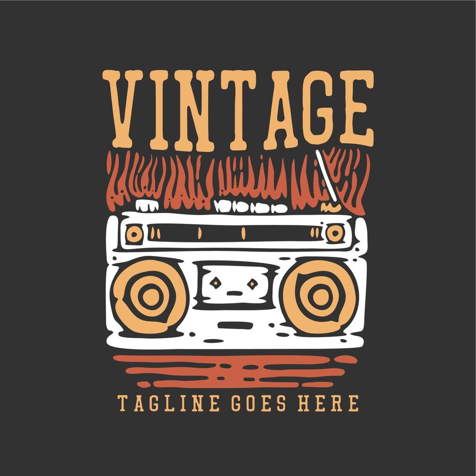 design de camiseta vintage com ilustração vintage de rádio e fundo cinza vetor