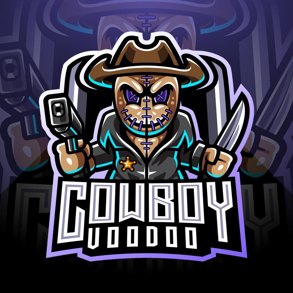 logotipo da mascote do esporte de cowboy voodoo vetor