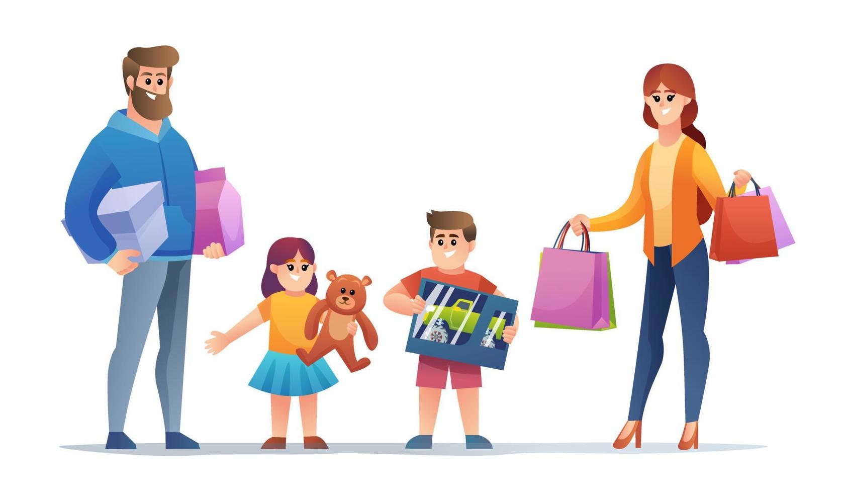 conjunto de personagens de desenhos animados de compras de família alegre vetor