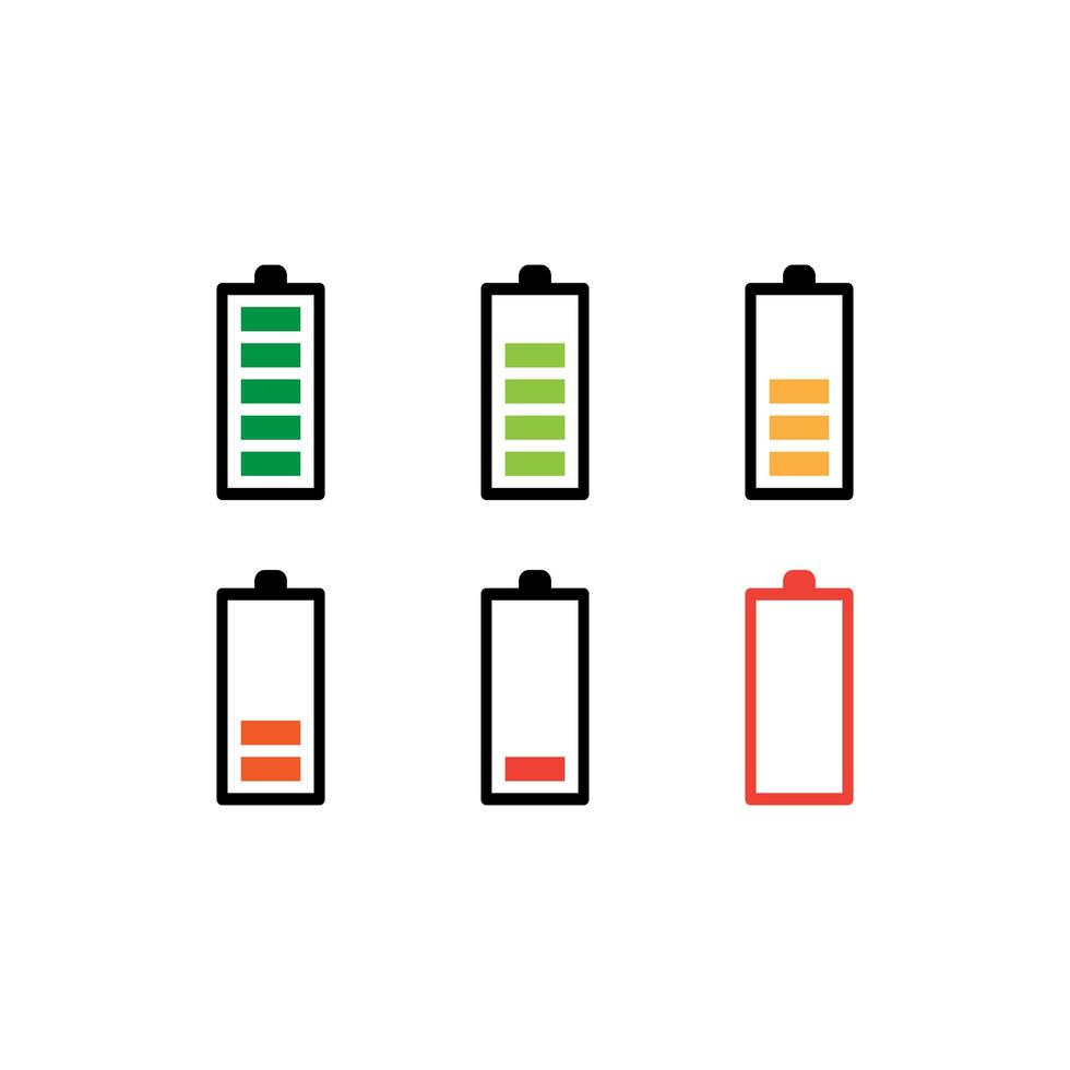 pacote de ícones de bateria cheia fraca vetor