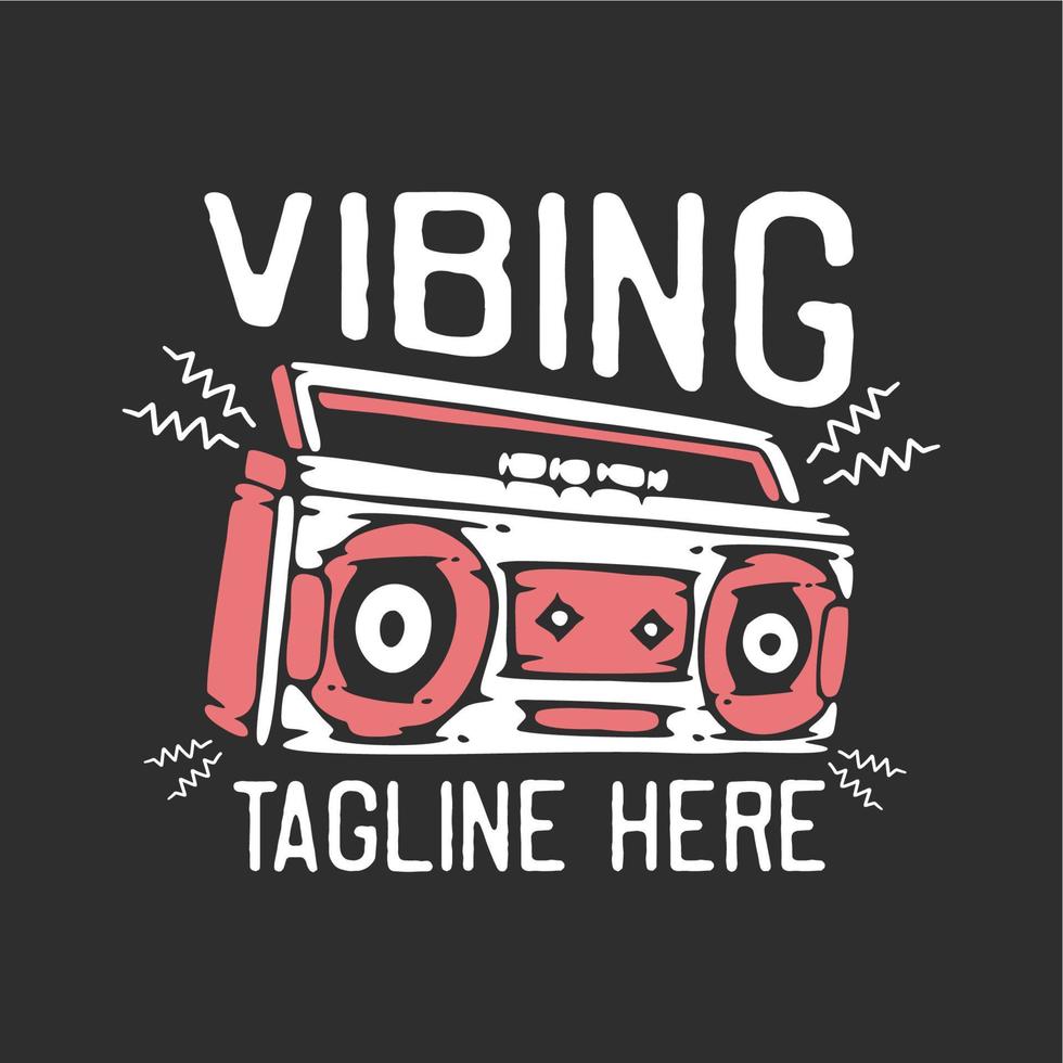 design de camiseta vibrando com ilustração vintage de rádio e fundo cinza vetor