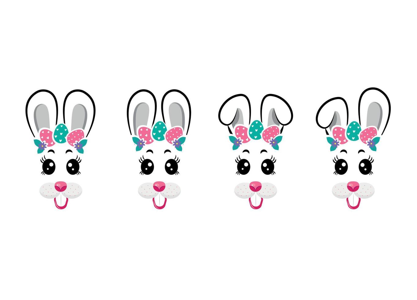 conjunto de máscaras de coelho feliz. ilustração vetorial vetor