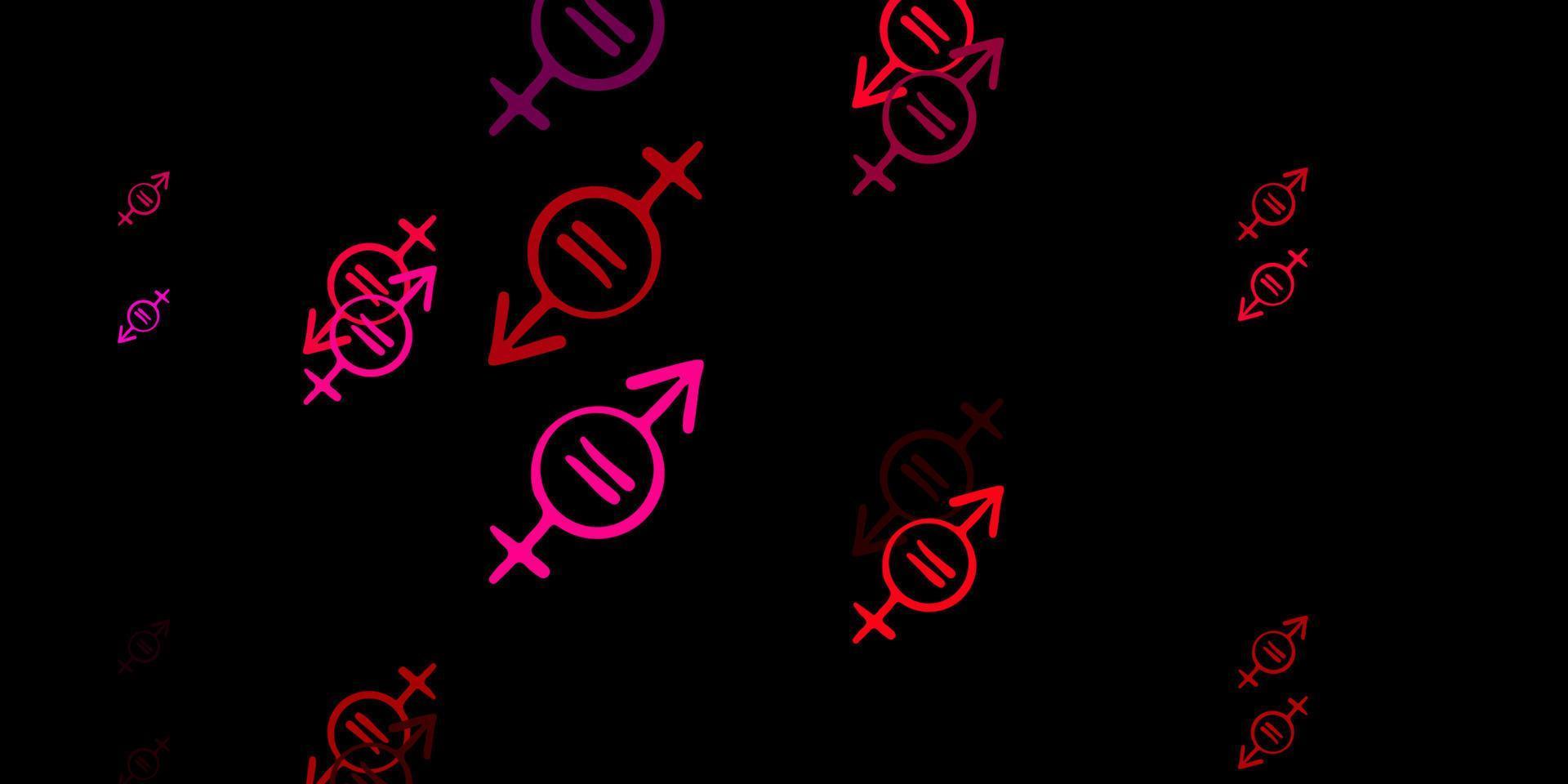 textura vector rosa escuro com símbolos dos direitos das mulheres.