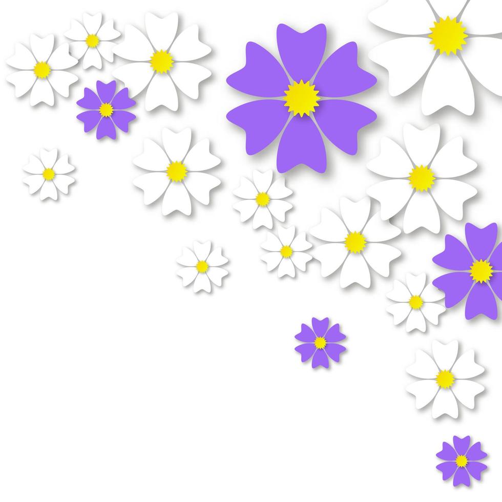 banner de corte de papel de flores de verão. flores azuis brilhantes com margaridas brancas e ornamento de primavera feriado e aplicativo de aniversário convite de vetor criativo romântico