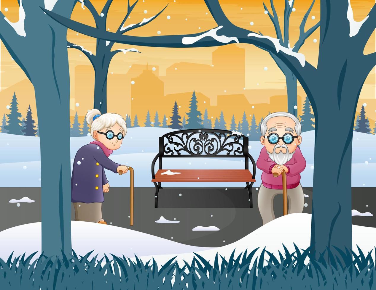 avós velhos na ilustração de winter park vetor