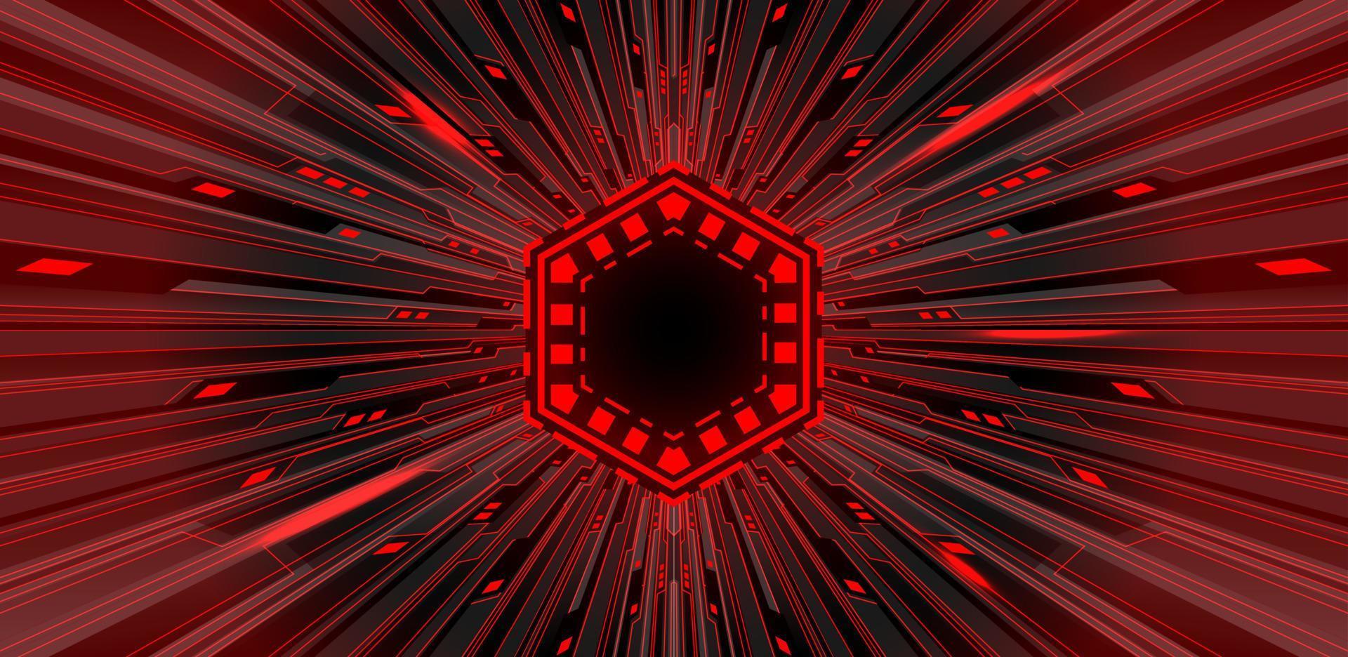 abstrato preto circuito de luz vermelha cibertecnologia zoom futurista vetor de fundo de design de hexágono escuro