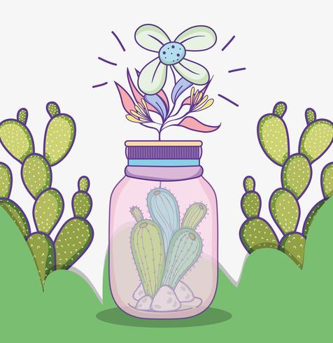 Desenhos animados de jardim mason jar vetor