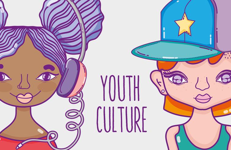 Desenhos animados das mulheres millenial da cultura da juventude vetor
