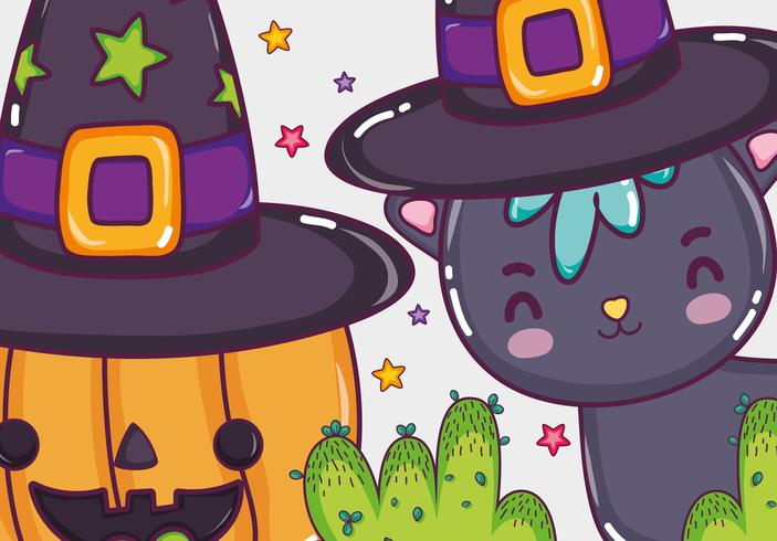 Desenhos de gato de halloween vetor