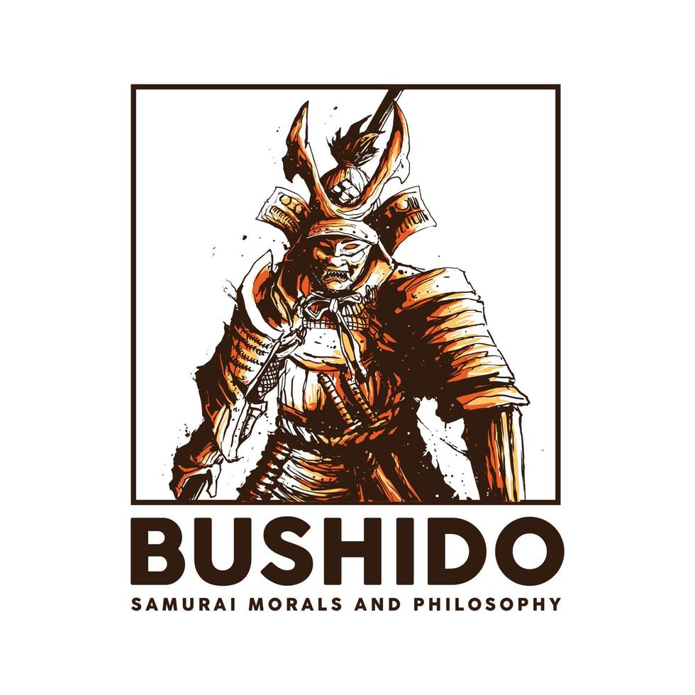 samurai desenhado à mão vetor