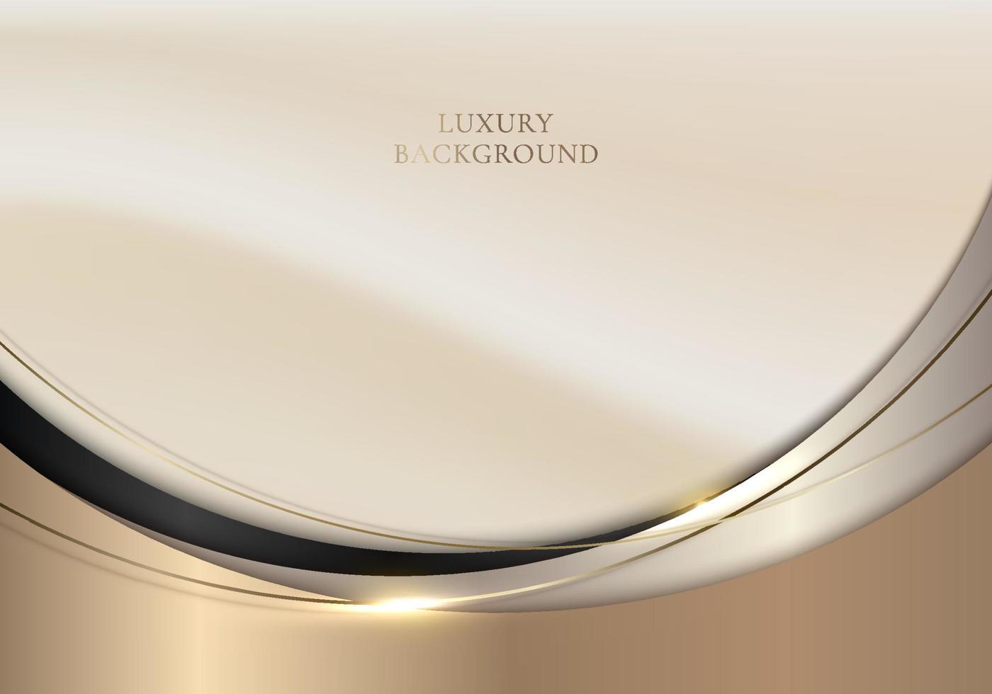 Modelo de luxo moderno 3d projeta formas curvas douradas e pretas com linhas douradas e iluminação brilhando em fundo limpo vetor