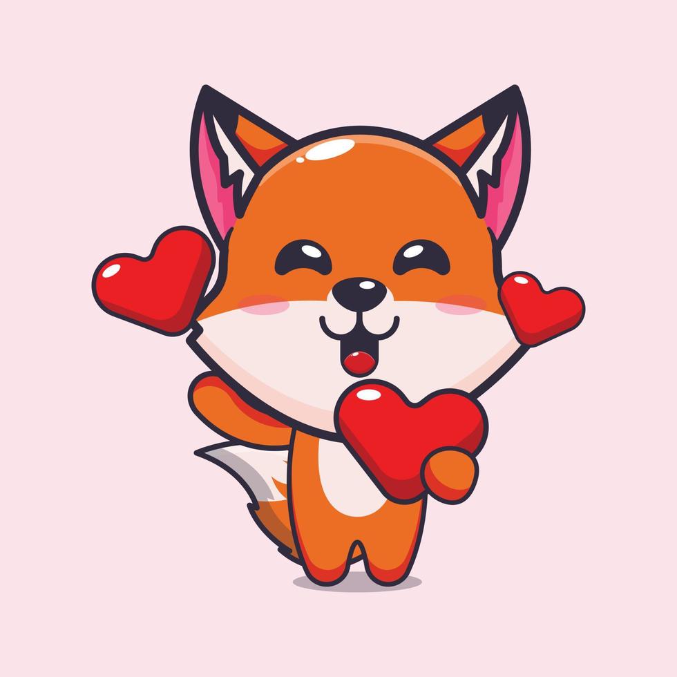 personagem de desenho animado de raposa fofa segurando amor no dia dos namorados vetor