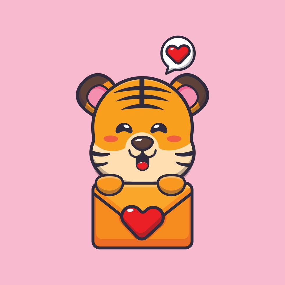 personagem de desenho animado de tigre bonito com mensagem de amor vetor