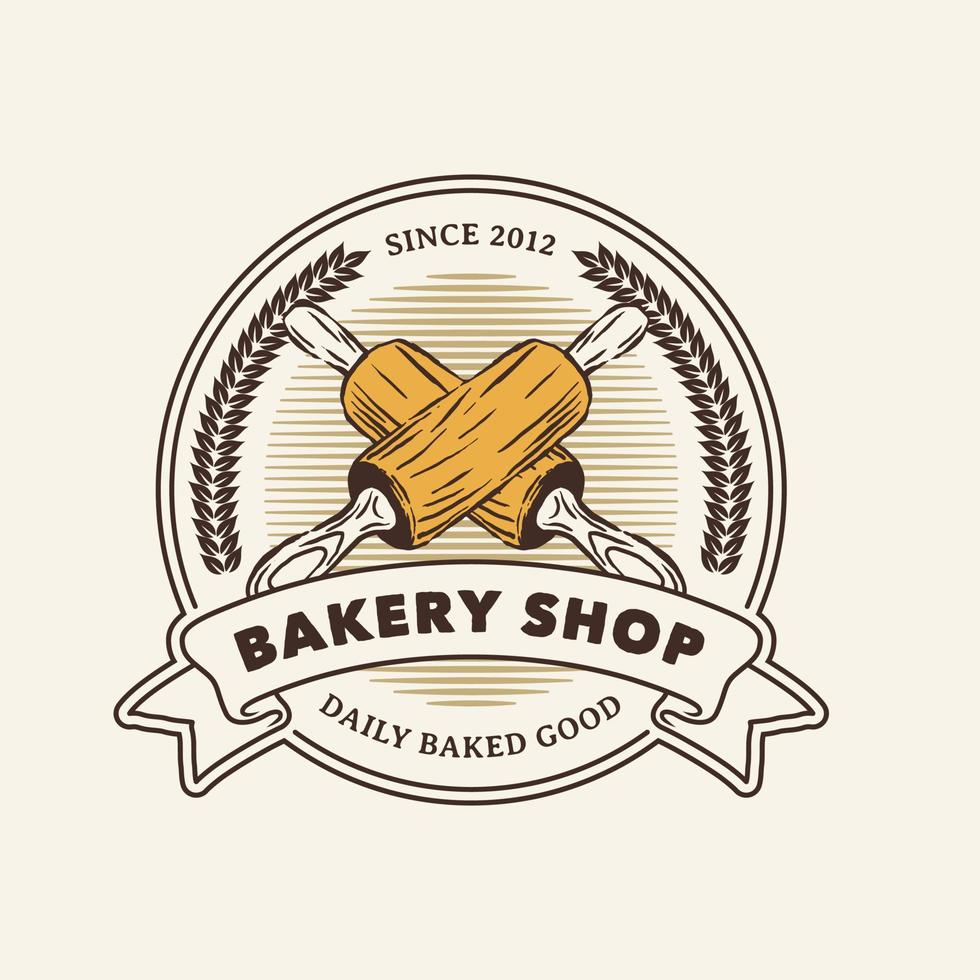 etiqueta de logotipo de loja de padaria vintage desenhada à mão vetor