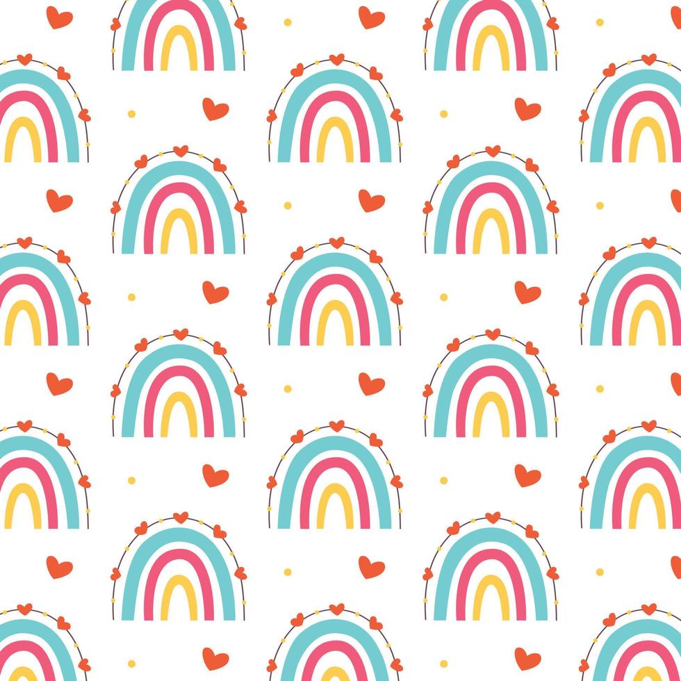 padrão de arco-íris colorido com corações vetor