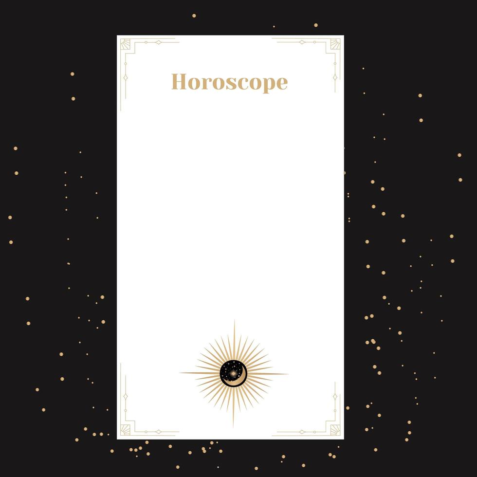 modelo para um horóscopo. um pôster elegante para um horóscopo esotérico do zodíaco para um logotipo ou pôster, em um fundo preto com estrelas vetor