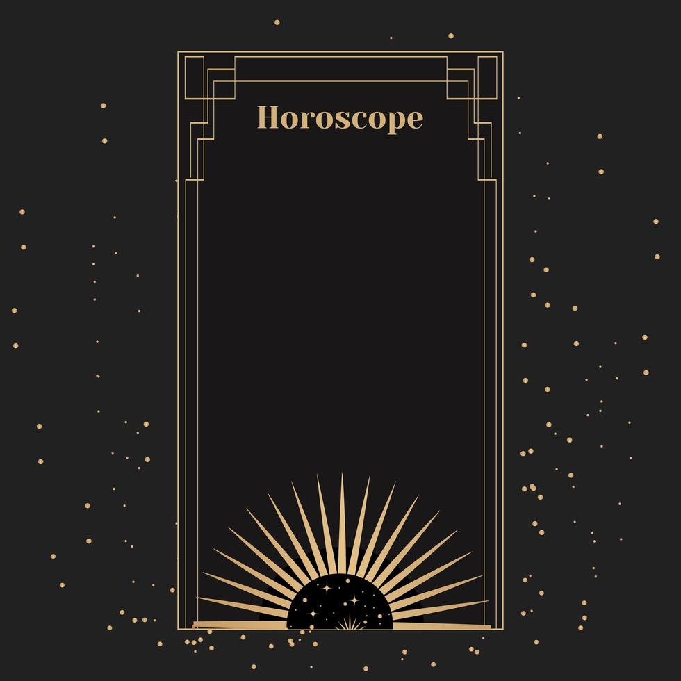 modelo para um horóscopo com o sol. um pôster elegante para um horóscopo esotérico do zodíaco para um logotipo ou pôster em um fundo preto com estrelas vetor